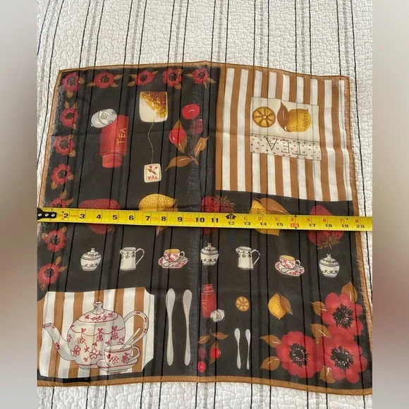 Vintage A. Brod tea flower fruit lemon strawberry scarf bag scarf neck scarf - Picture 6 of 7